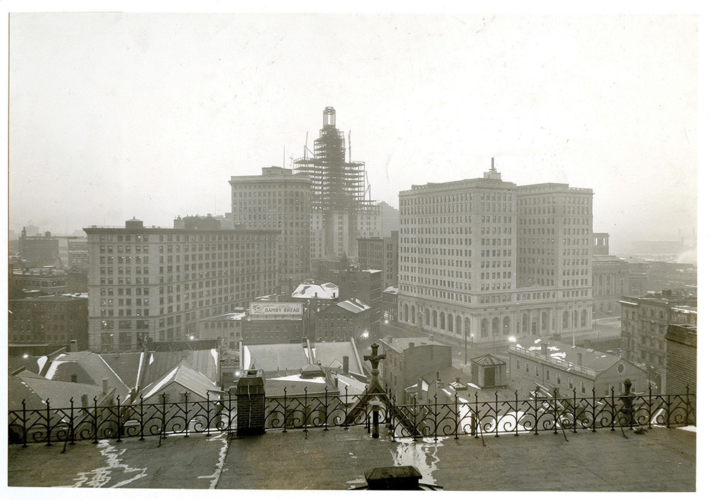 The Industrial Trust Tower, seen under construction in the winter of 1928, would become the heart of the city’s financial district and serve as home to banking operations until Bank of America’s exit in 2012