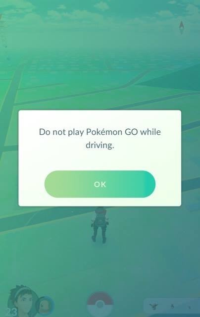 A screenshot of the Pokemon Go warning that players receive when they sign into the game.