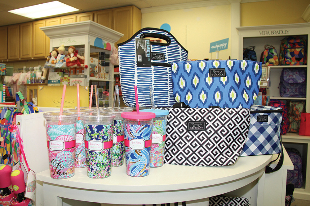Lily Pulitzer tumblers, $16; Scout Style lunch bag, $22