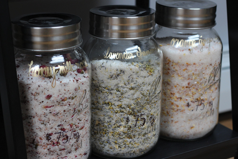 House-blend salt soak with essential oils, $0.75/oz