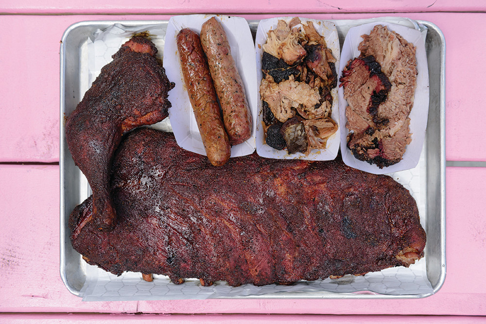 The Pitmaster Jr.: a full rack of pork ribs, beef brisket, pork and sausage