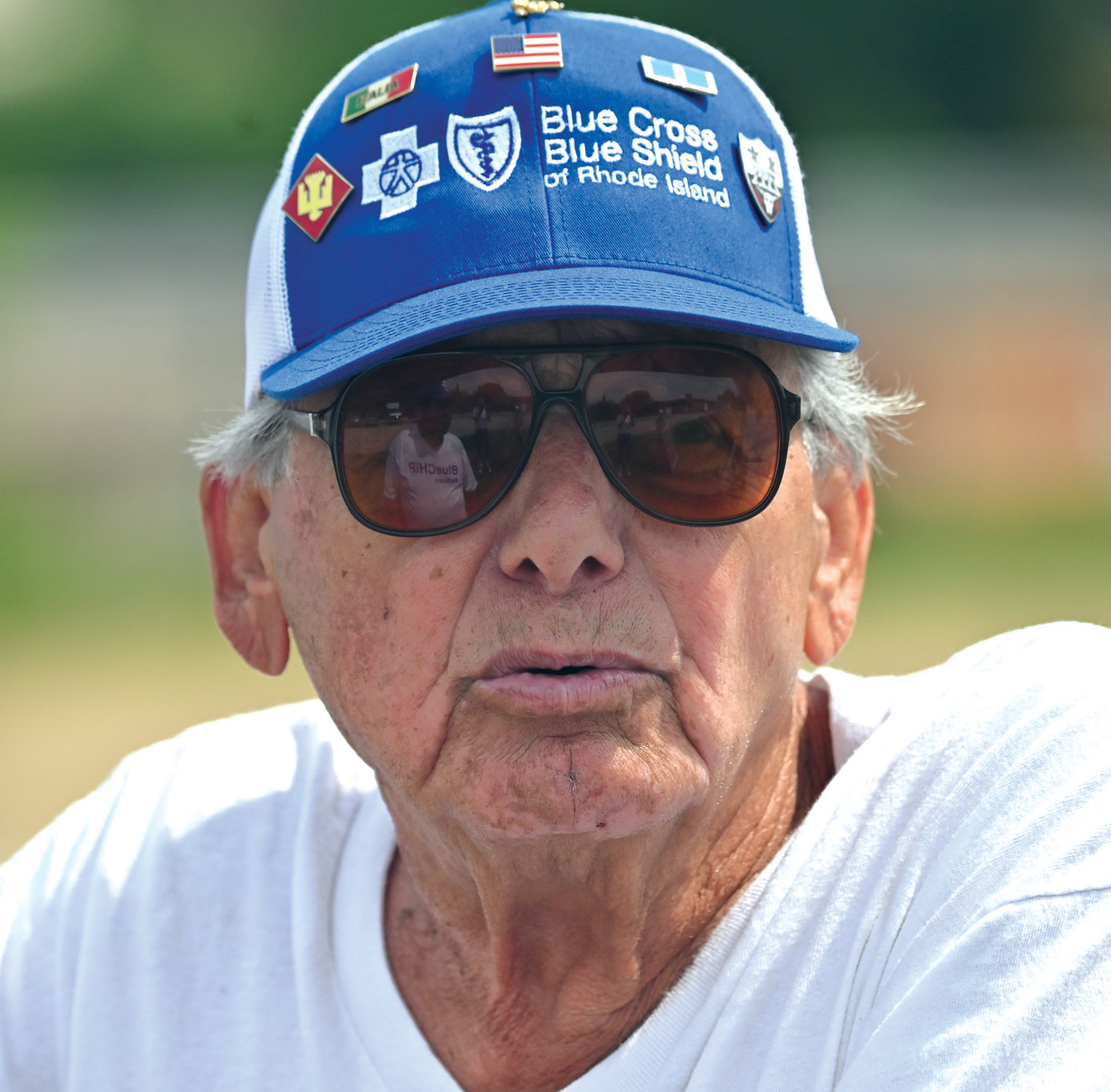 GOING STRONG: Cranston’s Joe Giordano, who is one of the founders of the Rhode Island Senior Softball League, watches a game during the 2019 season. Giordano recently turned 90 years old as the league celebrates its 37th year. Giordano, who is currently the manager of the Blue Cross team and a member of the board of directors, still hits the field on occasion as the league’s oldest player.