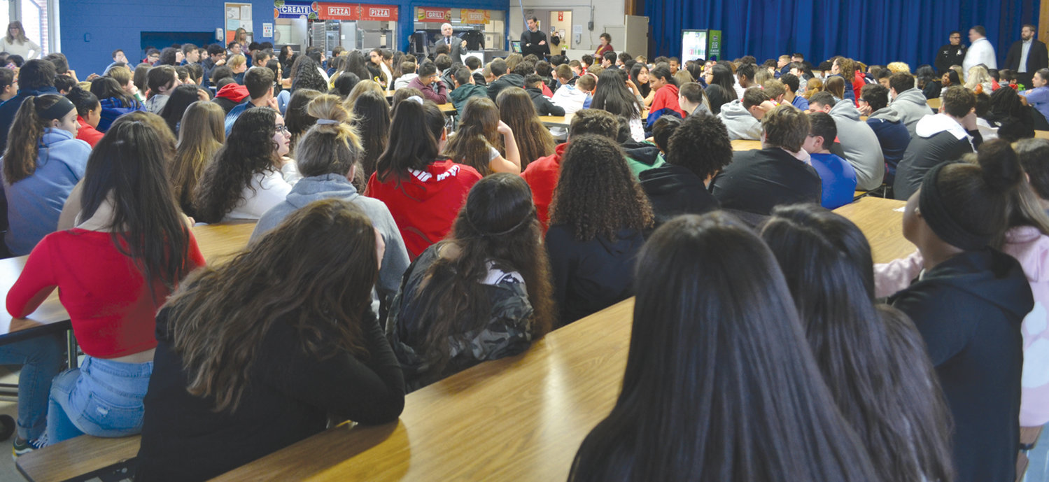 Students packed the Ferri Middle School cafeteria to hear what Sen. Reed had to say.